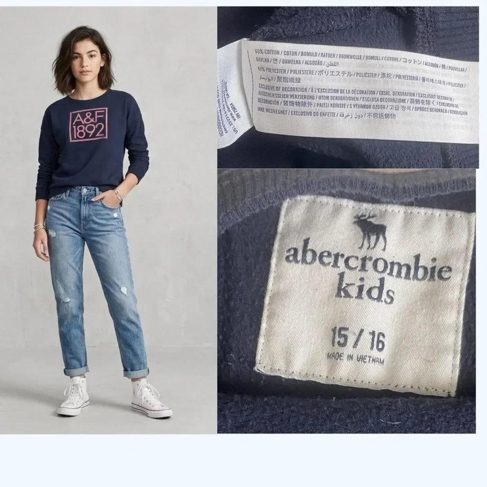 Abercrombie Kids Navy Blue Crewneck Sweatshirt Pink 1892 Logo Gorpcore Preppy XL